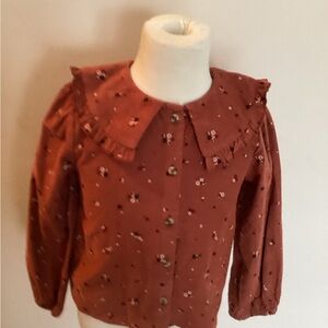 Primark Rust Floral Button Front Top with Ruffled Collar